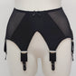 wide, vintage style, Grace garter belt, black with 6 extra wide straps and mesh panels. 