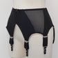 wide, vintage style, Grace garter belt, black with 6 extra wide straps and mesh panels. side view