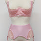 pink lace quarter cup bra, with matching Scarlett garter belt