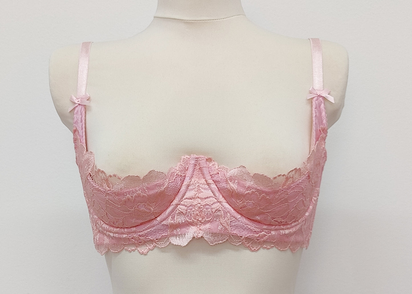 pink lace quarter cup bra