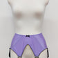 lilac wide vintage style Iris garter belt, with black trim and 6 extra wide black straps 