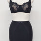 black 6 strap Rhonda open bottom girdle, with sheer back and lace trim on the front