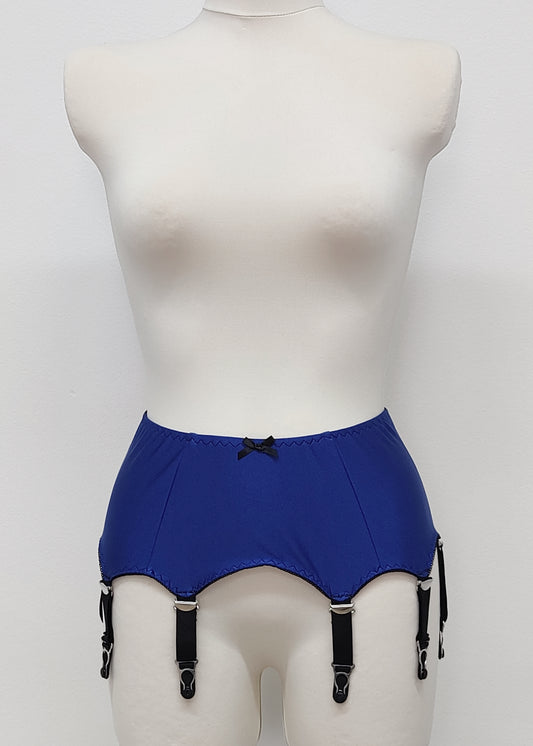 blue, classic retro style, Greta garter belt available with 4-10 straps 