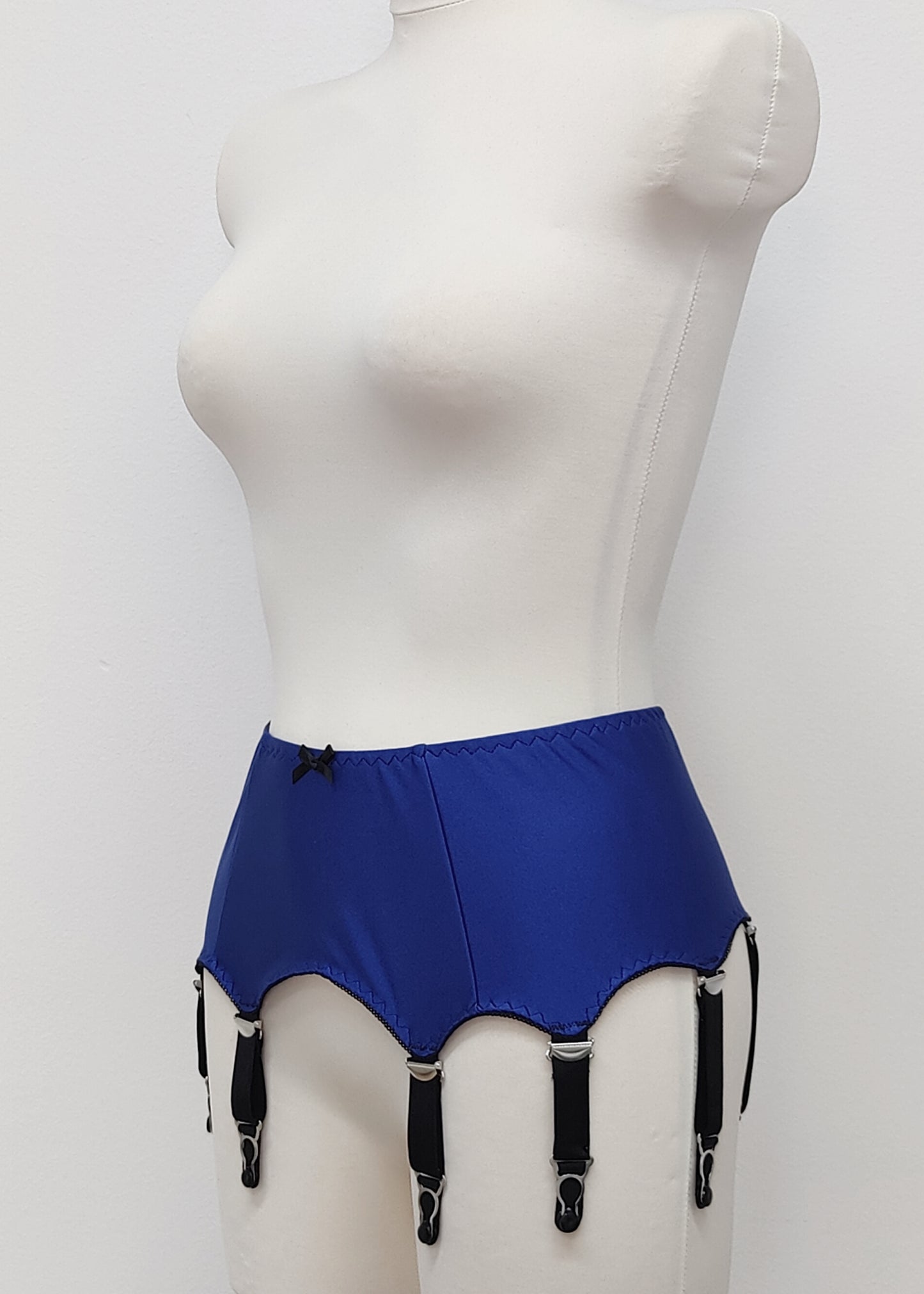 blue, classic retro style, Greta garter belt available with 4-10 straps , side view