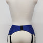 blue, classic retro style, Greta garter belt available with 4-10 straps , back view