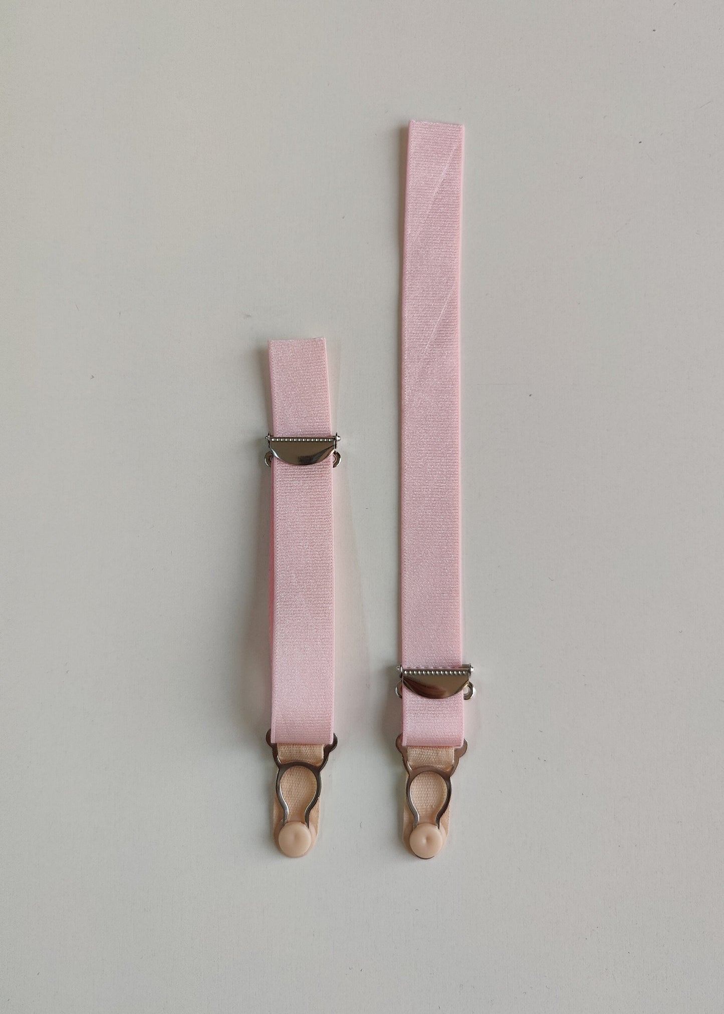 pink, long garter straps, suspender straps with beige stocking grips, 1 pair