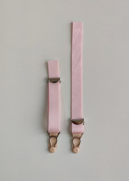 pink, long garter straps, suspender straps with beige stocking grips, 1 pair