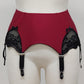 dark red 6 strap Scarlett garter belt with black straps and lace side inserts