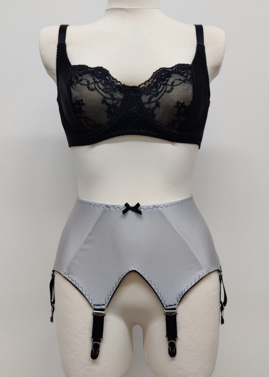 silver gray, wide retro style, 6 strap suspender belt