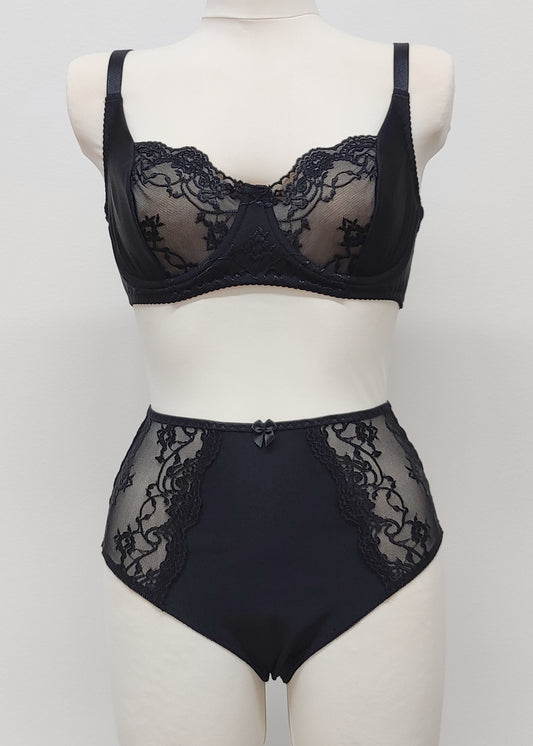 black high waist Eve panties with lace side panels, with matching Alice bra