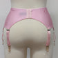 pink 6 strap Scarlett garter belt with lace side panels, back view