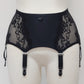 wide retro style Liliane garter belt with  6 wide straps and black lace side panels