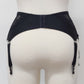 wide retro style Liliane garter belt with  6 wide straps and black lace side panels, back view