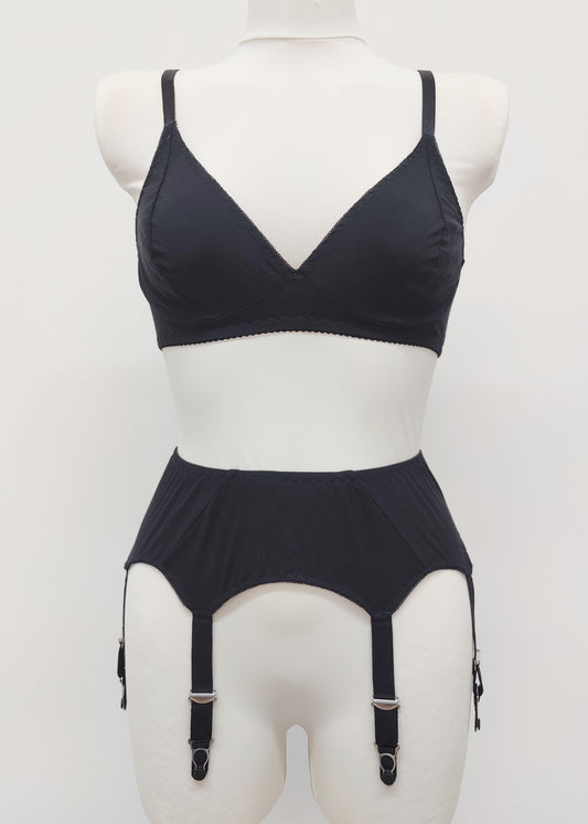 Black Cotton jersey DORA Garter belt with 4 or 6 straps