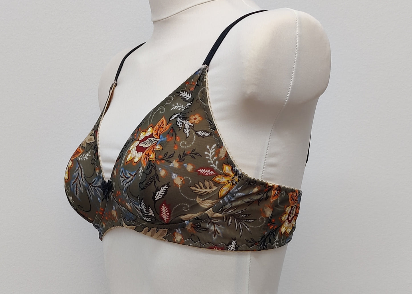 olive green floral mesh Chloe bralette , side view