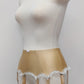 beige 8 strap Gigi garter belt with white ruffle trim