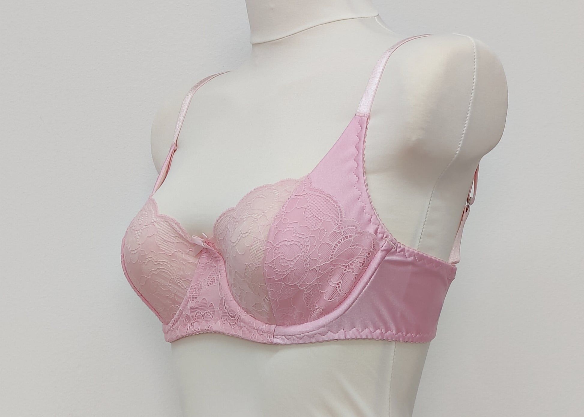pink lace soft cup Alice bra with underwires, side view