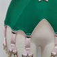 emerald green Jean garter belt with 8 pink Y-straps