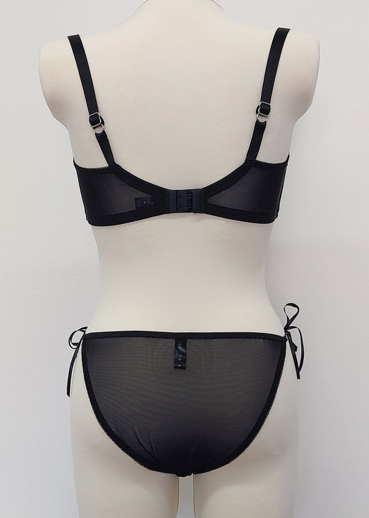 black Audrey bra with sheer upper part of the cup, with matching panties