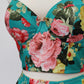 turquoise and pink floral long-line Rosie bra, detail