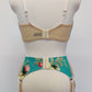 floral Rosie quarter cup bra, shown with matching garter belt, back view