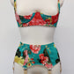 floral Rosie quarter cup bra, shown with matching garter belt