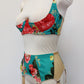 floral Rosie quarter cup bra, shown with matching garter belt