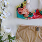 floral Rosie quarter cup bra, shown with matching garter belt