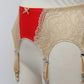 Red with Beige lace 6 strap retro style Mona garter belt with side lace panels, 