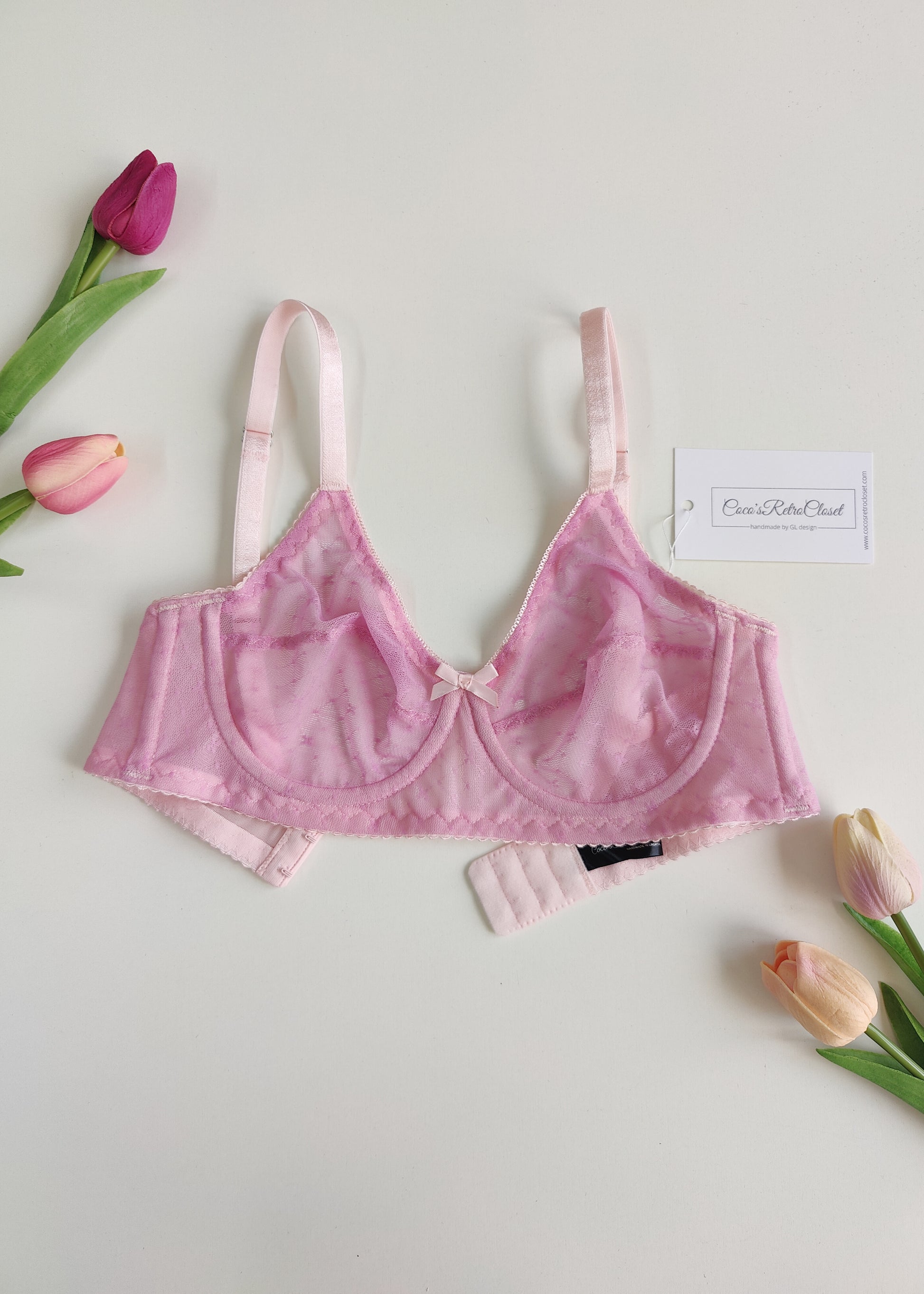 fuchsia pink-star Sheer, full cup, Underwired Lily bra