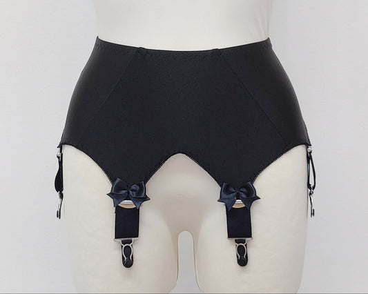 wide black retro style suspender belt with 6 extra wide straps, size XS