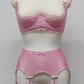 pink retro style garter belt with 6 double straps, here shown with matching Lucrezia bra