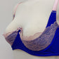 Quarter cup Lucy bra, here shown in blue with pink lace, straps and trims