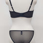 black sheer string bikini panties made with lingerie mesh, here shown with matching Ella quarter cup bra, back view
