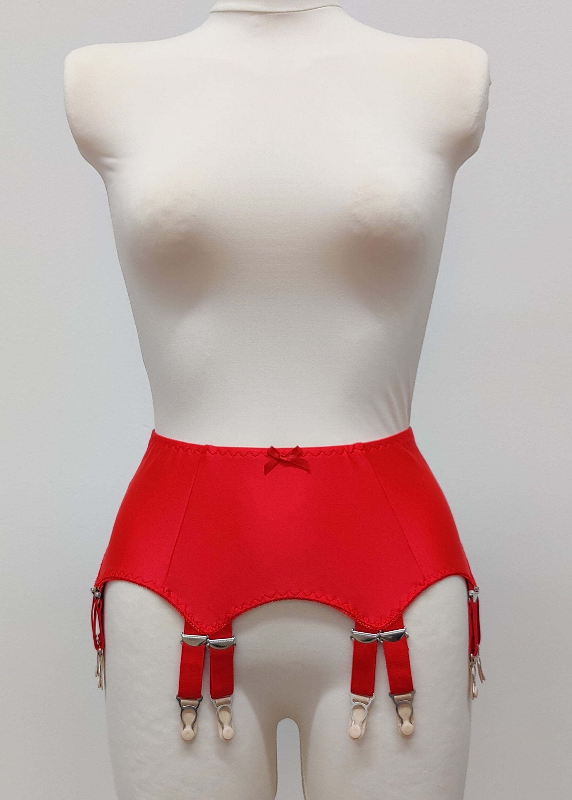 red retro style garter belt with 6 double straps