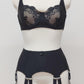 black retro style garter belt with 6 double straps, here shown with matching Vivian bra