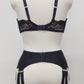 black retro style garter belt with 6 double straps, here shown with matching Vivian bra, back view