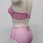 sheer, high waist panties, made with fuchsia pink-star soft mesh fabric. here shown with matching Chloe bralette , side view