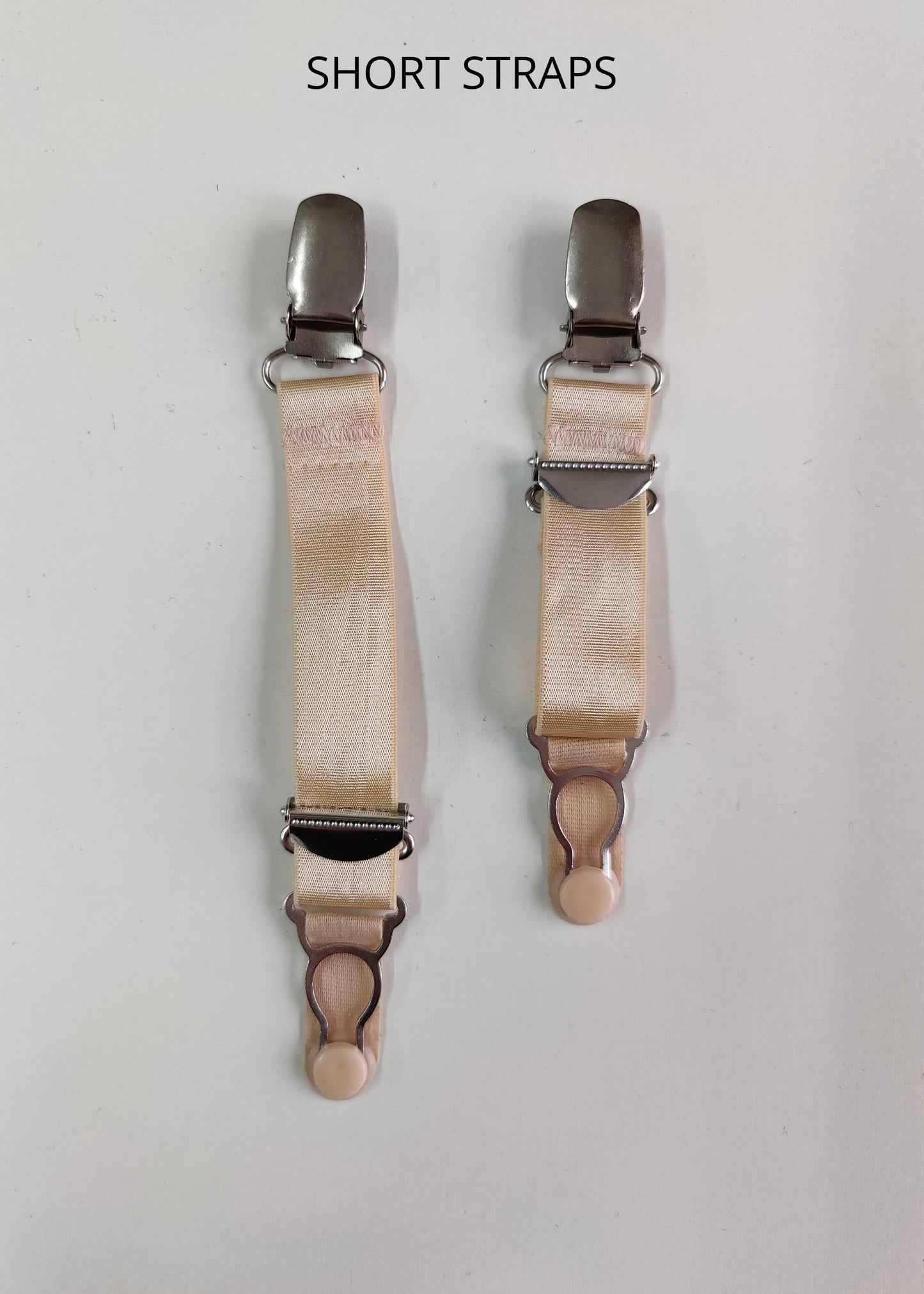 beige, short clip on garter straps, suspender straps, 1 pair
