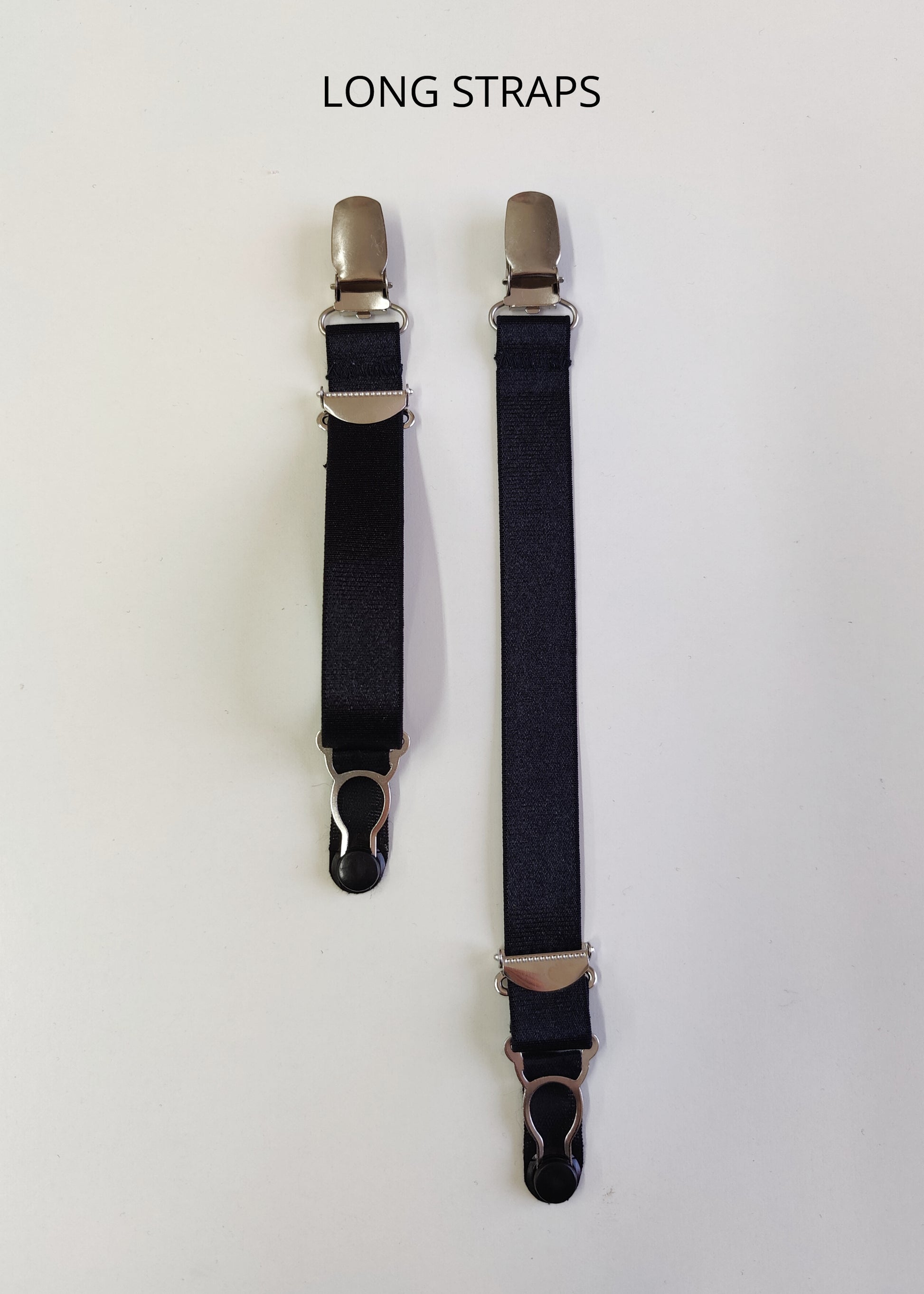 black, long clip on garter straps, suspender straps, 1 pair