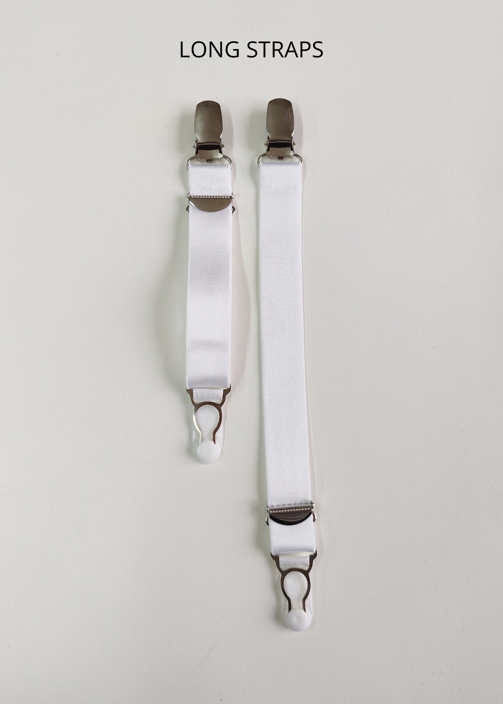 white, long clip on garter straps, suspender straps, 1 pair