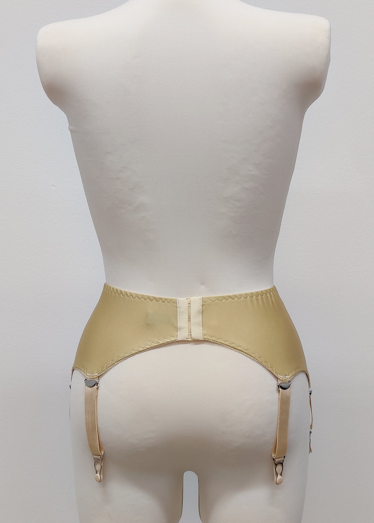 beige classic retro style  Greta garter belt with 6 straps, back view