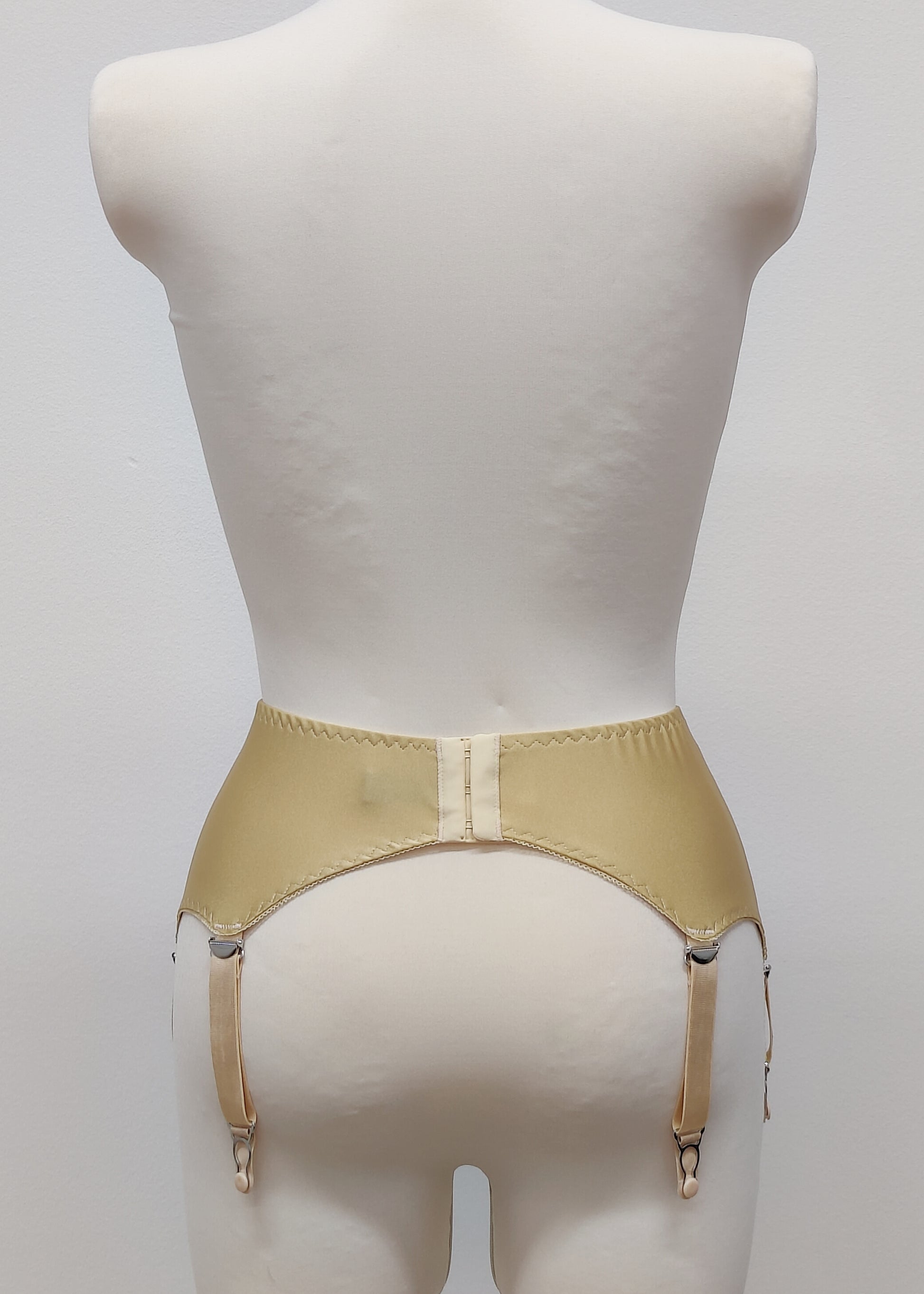 beige classic retro style  Greta garter belt with 6 straps, back view