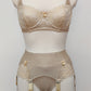 beige 6 strap Scarlett garter belt with side lace panels