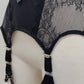 High waist Rita garter belt in black color with black lace side panels and 6 Y strap, detail