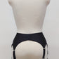High waist Rita garter belt in black color with black lace side panels and 6 Y strap, back view