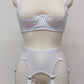 White lace quarter cup  Lucy bra, here with matching Scarlett suspender belt