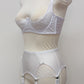 White lace quarter cup  Lucy bra, here with matching Scarlett suspender belt, side view