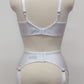 White lace quarter cup  Lucy bra, here with matching Scarlett suspender belt, back view
