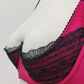 magenta pink, quarter cup Lucy bra with Black lace nr. 2 , detail